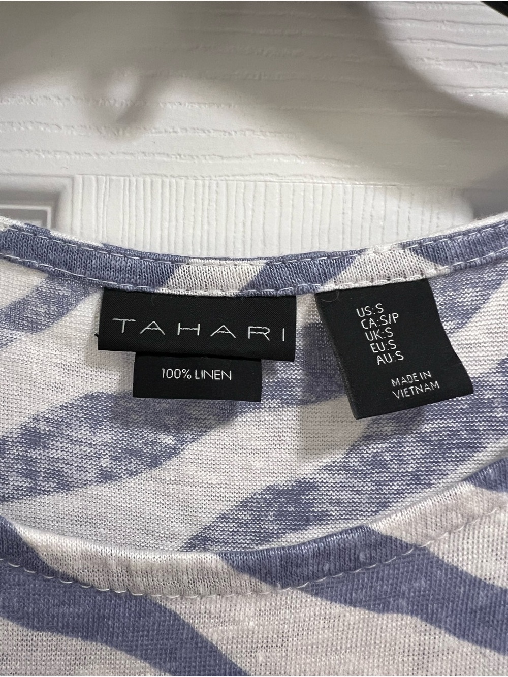Tahari Blue & White Zebra-Stripe Short Sleeve Tee - Picture 2 of 4